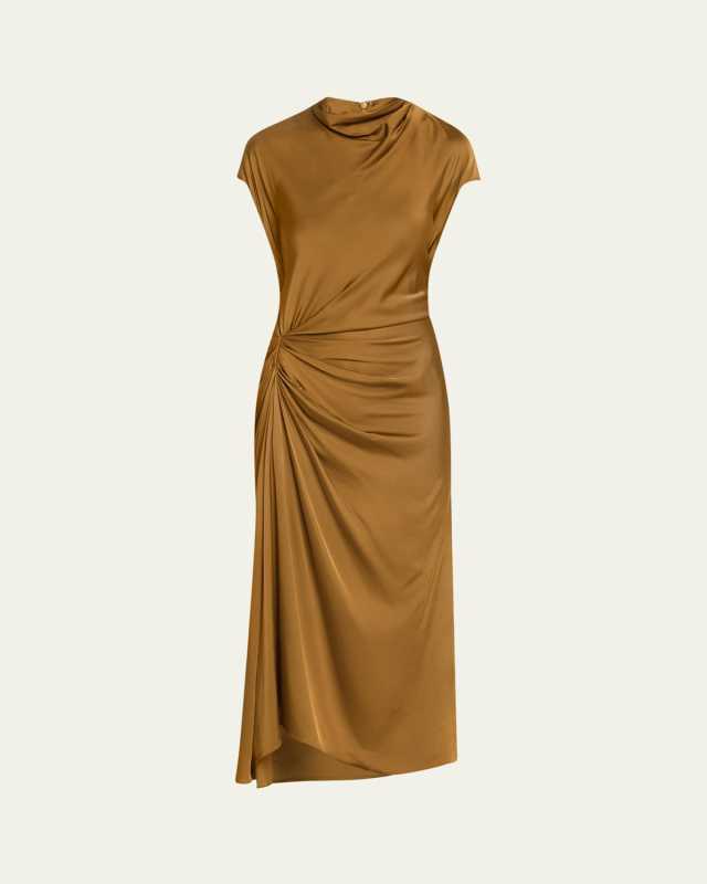 Alma Draped Satin Midi Dress